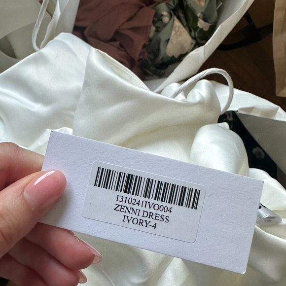 NWT Reformation Zenni Satin A-line Mini Dress Sz 4 Ivory Boat Neck V-back - Picture 3 of 11